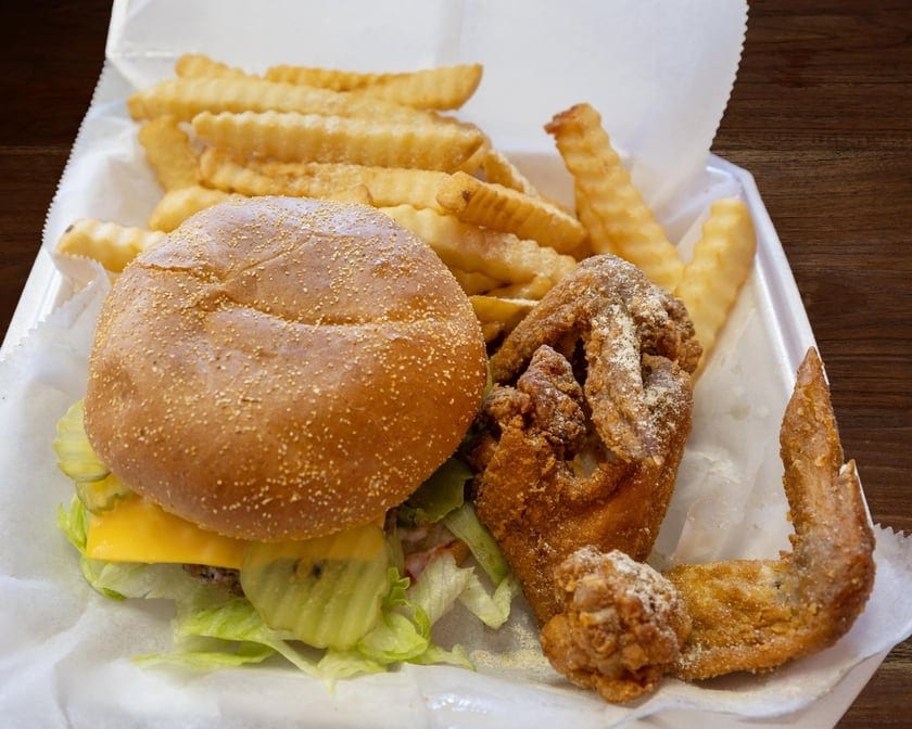 Cheeseburger and 3 Wings.